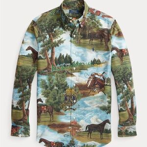 Polo Ralph Lauren Classic Fit Oxford Equestrian Morgan Scenic Print Workshirt